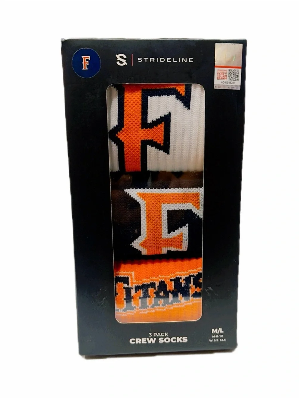 $40 Retail NIB Strideline 3-Pack Crew Socks California State Univ Fullerton